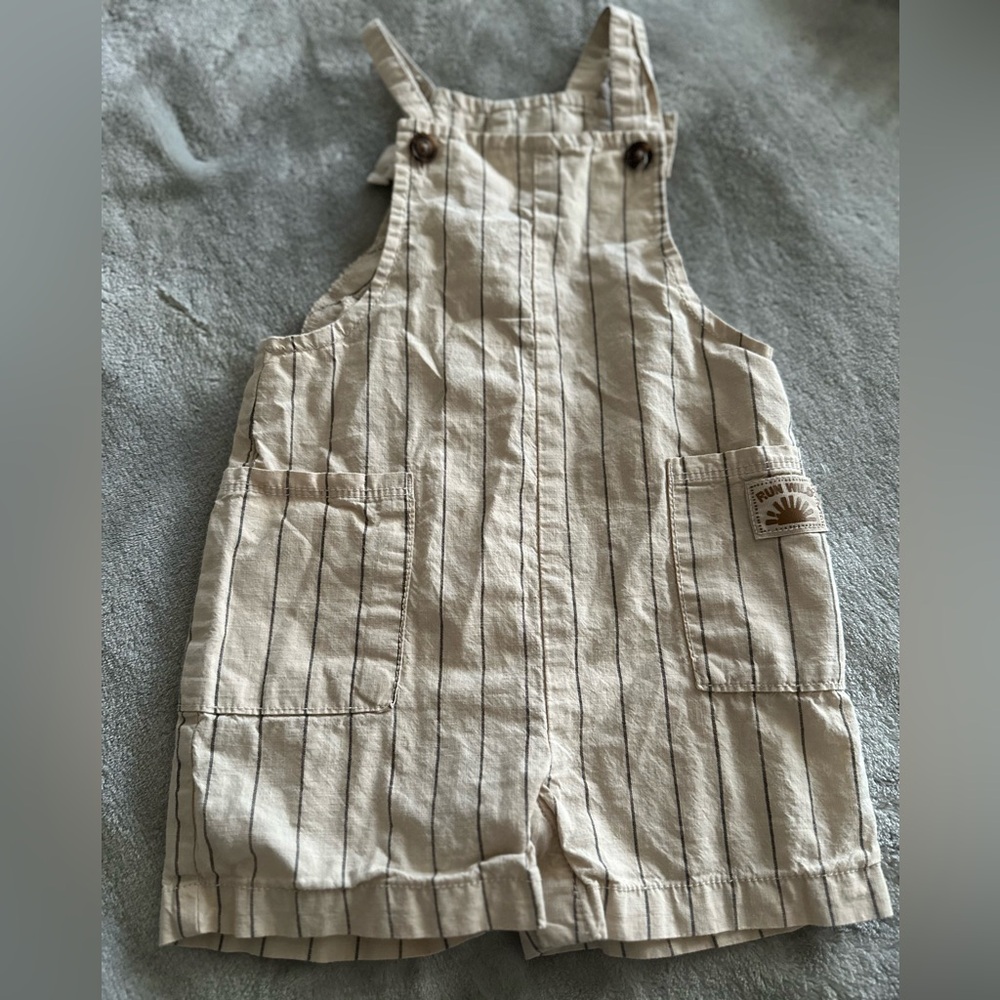 Beige Striped Kids Overalls